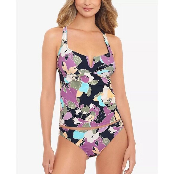 Salt + Cove Swim Midnight Bloom V-Wire Tankini Top Size Small - Picture 1 of 11